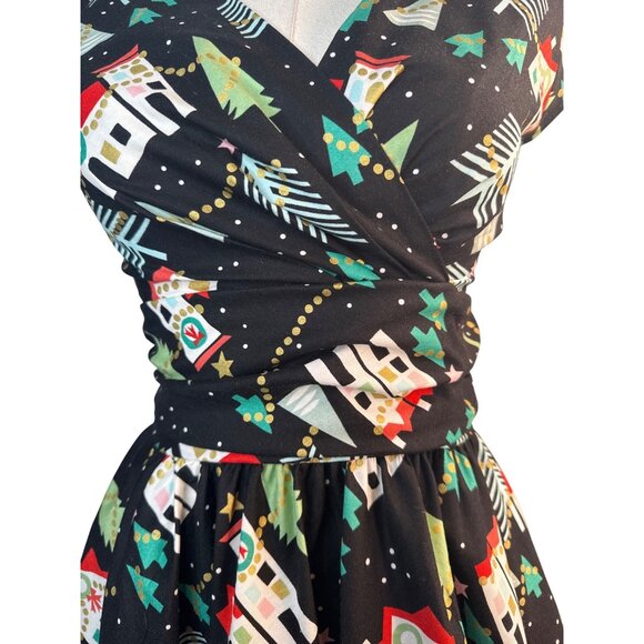 Retrolicious XS Christmas Village Party Dress Cotton Black NWT - Picture 7 of 14